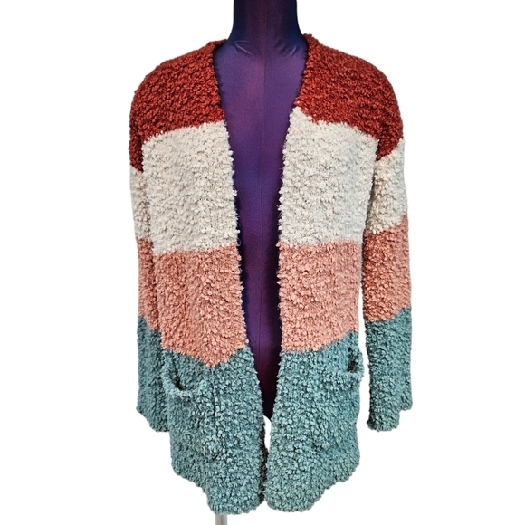 Hippie Rose Sweaters - Hippie Rose Colorblock Popcorn Knit Cardigan Sweater Size Medium Women's J33